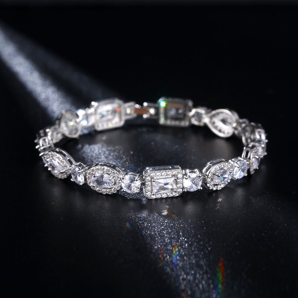 Water Drop Multi-Shape Horse Eye Zircon Bracelet in White Copper for Elegant Female Accessory