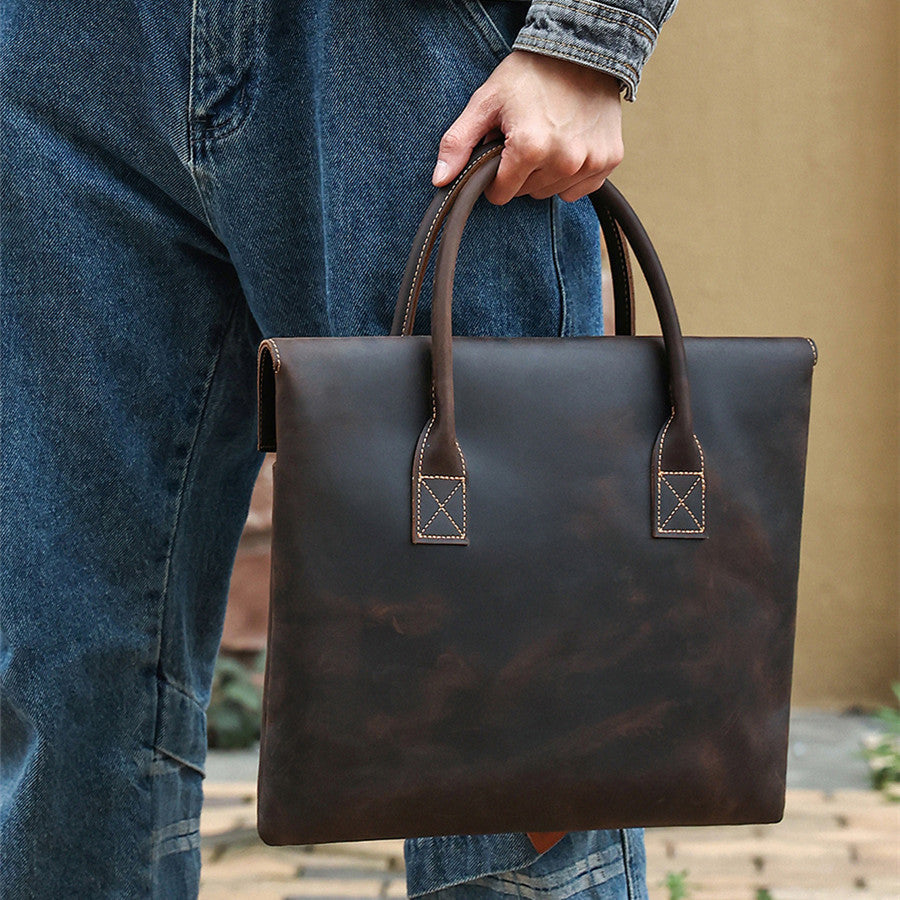 Crazy Horse Leather Men's Handbag